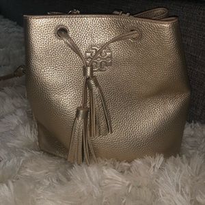 Tory Burch gold bucket bag